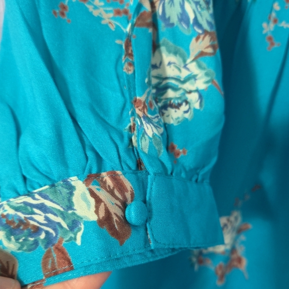 Woman Within Women's Tunic Top in 2X Teal Floral Peasant BOHO Relaxed Fit - Picture 4 of 9